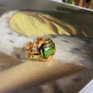 Furano Studio 18K Gold Plated Green Gemstone Ring  New in Box
